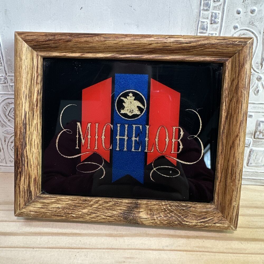 Vintage MICHELOB Special Beer Glass Sign Framed Mirror 5.75”x4.75” Mini 💙